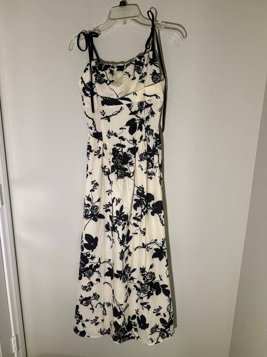Other Dresses & Skirts - Black White Floral Tie Strap Midi Dress Cottagecore Romantic Dress A Line Medium